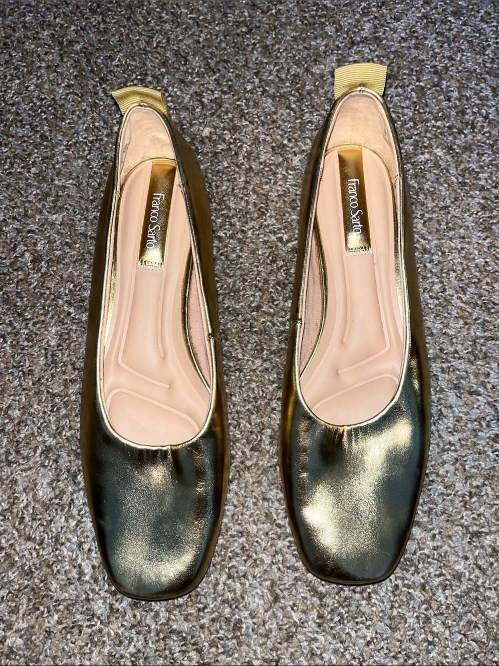 FRANCO SARTO Metallic Gold Square-Toe Ballet Flats